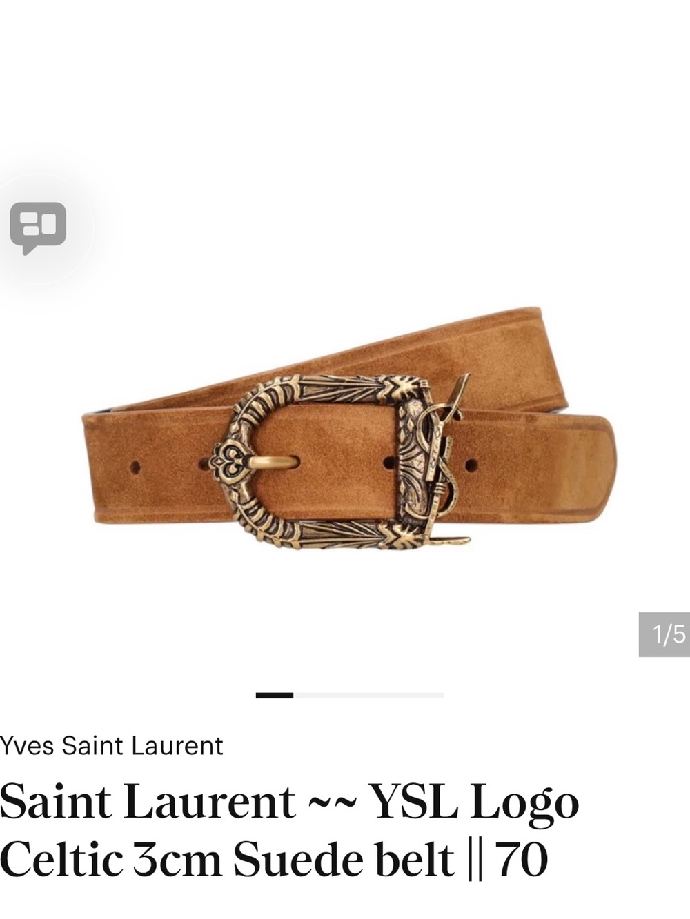 Saint Laurent Celtic Monogram Buckle Suede Belt in Naturel Dark.